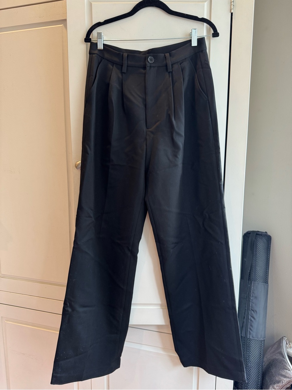NWOT Anine Bing Black Pleated Wide-Leg Wool Trousers